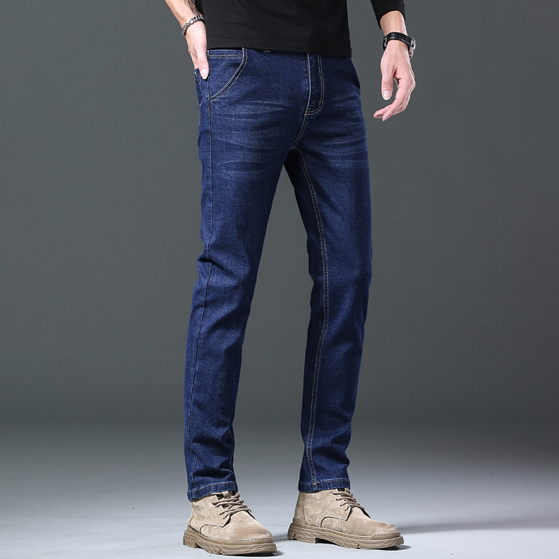 Autumn New Jeans Men's High Waist Elastic Loose Straight Casual Pants Anti Theft Buckle Back Bag_voghion.com