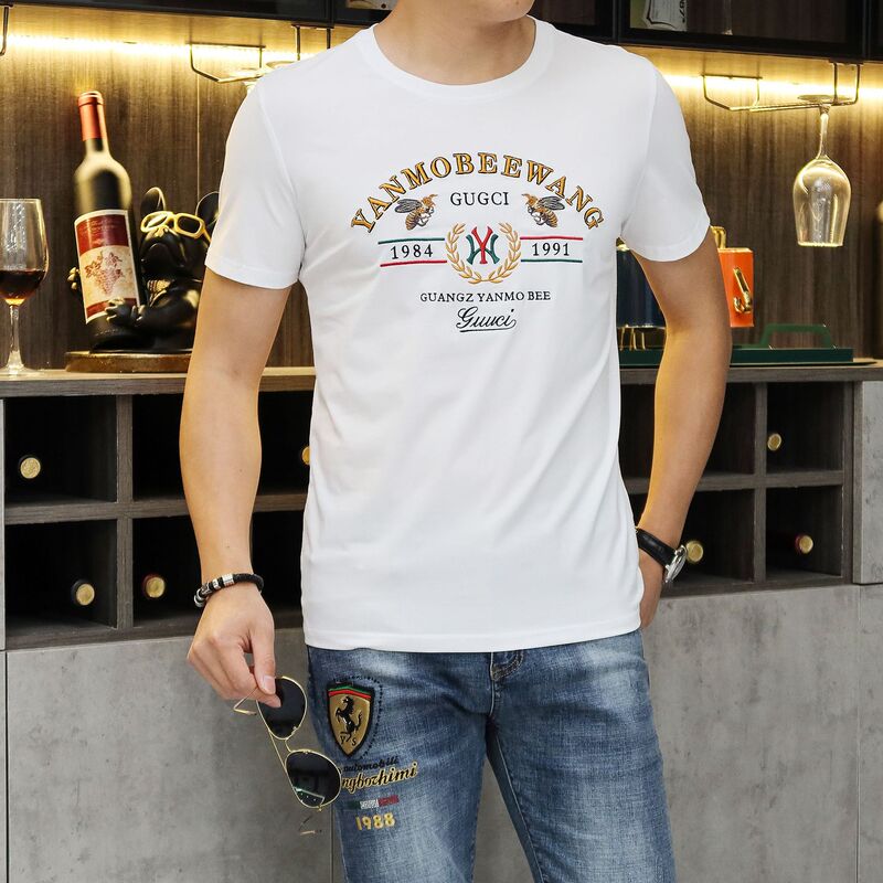 Little Bee Short-Sleeved Men's 2024 Summer Youth T-Shirt Loose Sports T-Shirt Top Half-Sleeved Trendy White Knitwear