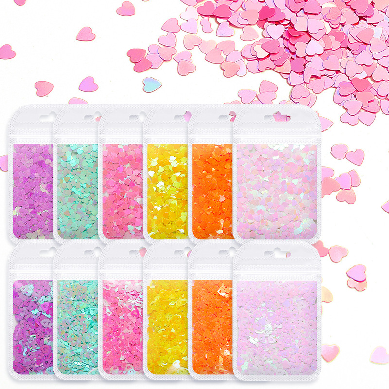 Cross-border hot nail sequins wholesale ins Valentine's Day magic color laser heart-shaped nail sequins jewelry accessories bag Cross-border hot nail sequins wholesale ins Valentine's Day magic color laser heart-shaped nail sequins jewelry accessories bag