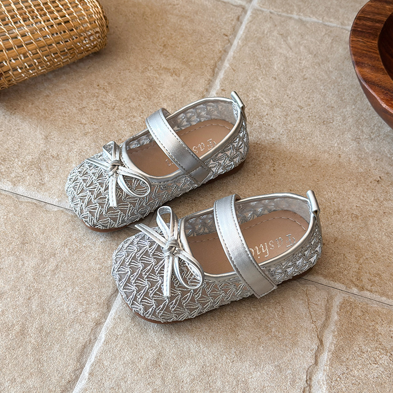 Mary Janes für Mädchen mit durchbrochenem Strickmuster, weicher Sohle, Schleifendekor, Ballerinas im Prinzessinnenstil mit Klettverschluss_voghion.com