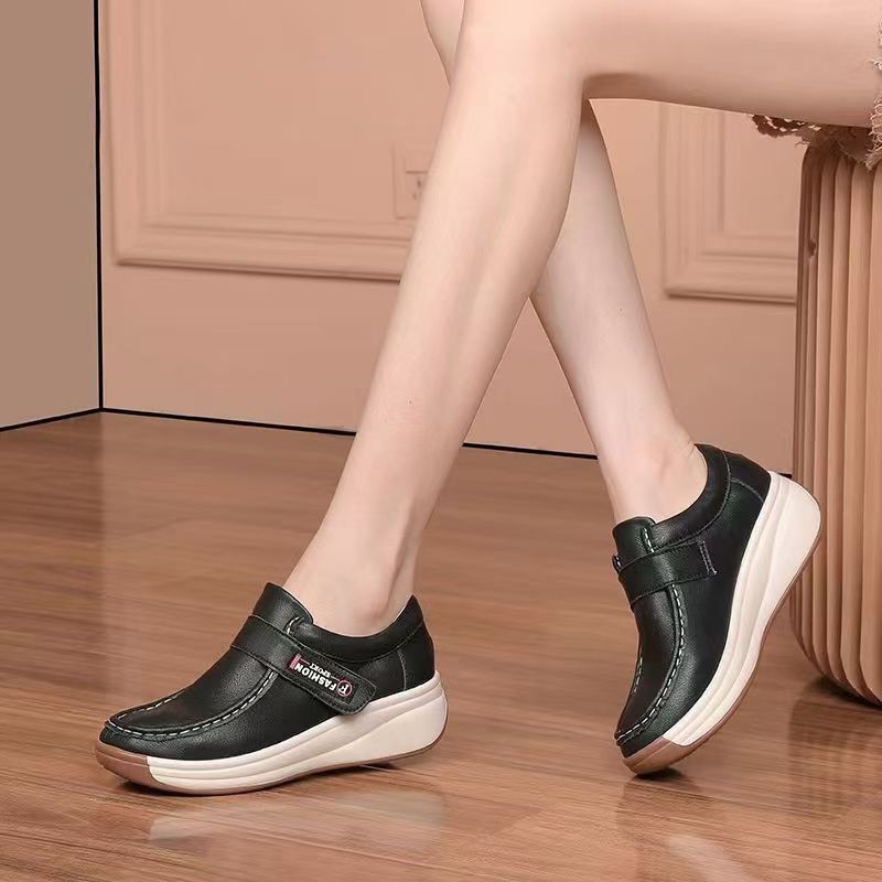 Zapatos blancos velcro de tendón de toro con un pie en la parte inferior de la piel de un hombre se quita los zapatos de cuero de la mujer talón inclinado no se cansa de los pies zapatos de otoño de la mujer talón plano image 5