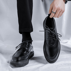 Black Bloke Men's Small Leather Shoes, Men's Korean Style Fashion Casual Leather Shoes, British Retro Summer Shoes 25839-R