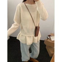韩版显瘦chic 荷叶边软糯针织衫秋冬新款慵懒裙帘设计可拆卸毛衣