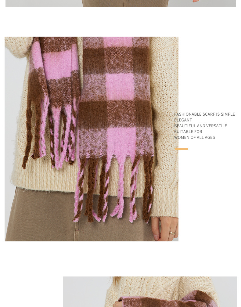Bufanda mujer de imitación cachemira con estampado ajedrez invierno_voghion.com