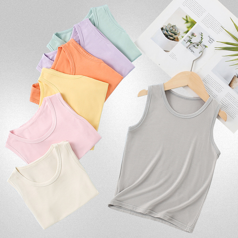 新款儿童莫代尔背心男童女童马卡龙色系薄款贴身百搭打底背心内搭