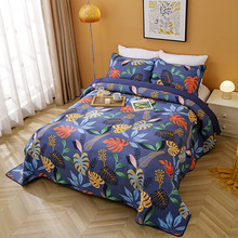 新款秋冬加厚保暖纯棉绗缝被加密纯色印花全棉三件套四季床盖