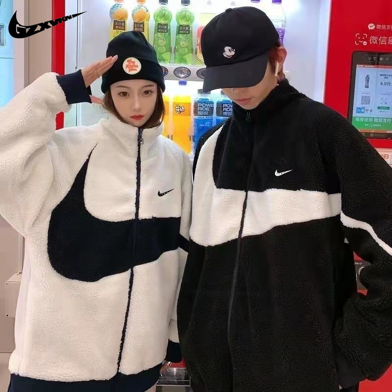 Men's Winter Fleece Coat, Fleece-Lined Windbreaker, Loose Trendy Brand Lamb Wool Cotton Jacket, Thickened Stand Collar