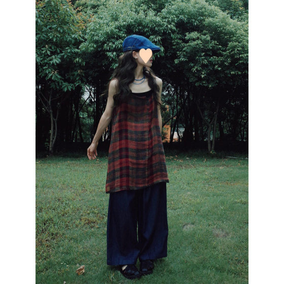 Red Vintage Plaid Stitching Design Slip Skirt Summer 2025 New Korean Style Thin Niche Chic Short Skirt