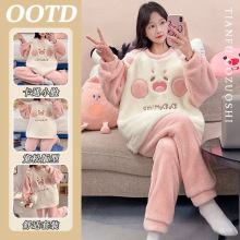 2025年珊瑚绒睡衣女秋冬季加厚可爱甜美法兰绒保暖冬天家居服套装