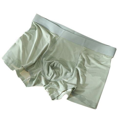 3 pack of ice-like seamless men's ice silk underwear, camouflage print boxer briefs for boys, high quality, thin and breathable underwear