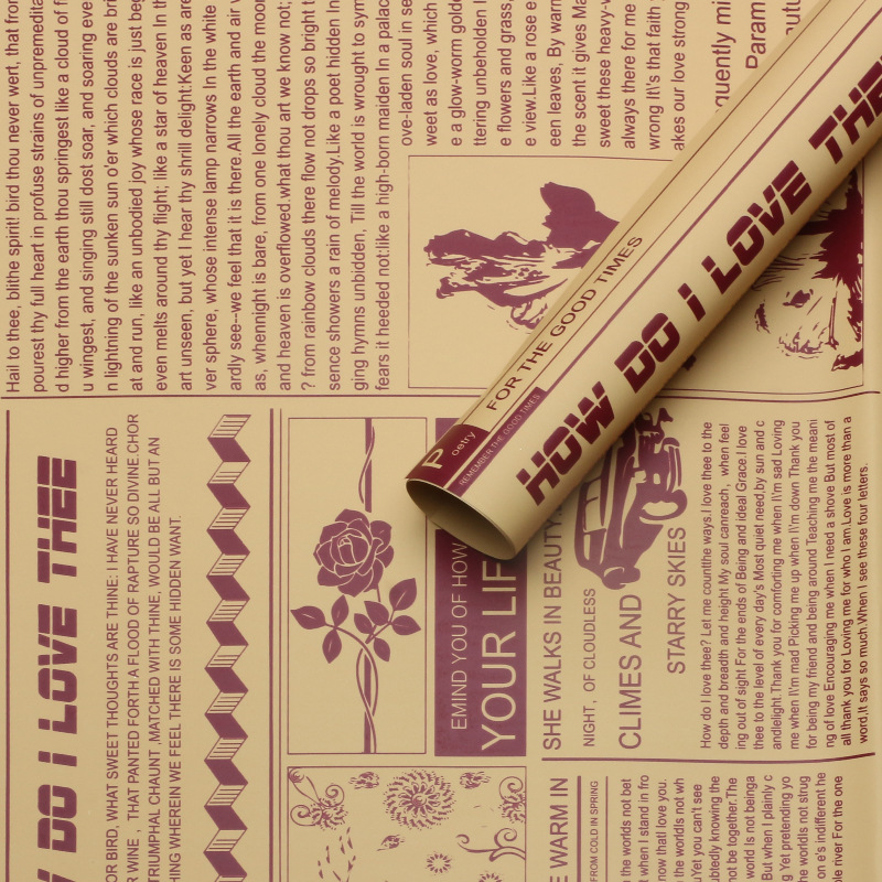 Huaxi serie de nuevos tiempos de papel de embalaje de flores retrógrado impermeable periódico inglés ramo de flores regalo florista material de embalaje de flores