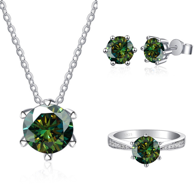 El diseño clásico de lujo de la atmósfera de piedra de seis garras collar pendientes anillo conjunto de suministro en vivo joyas joyas