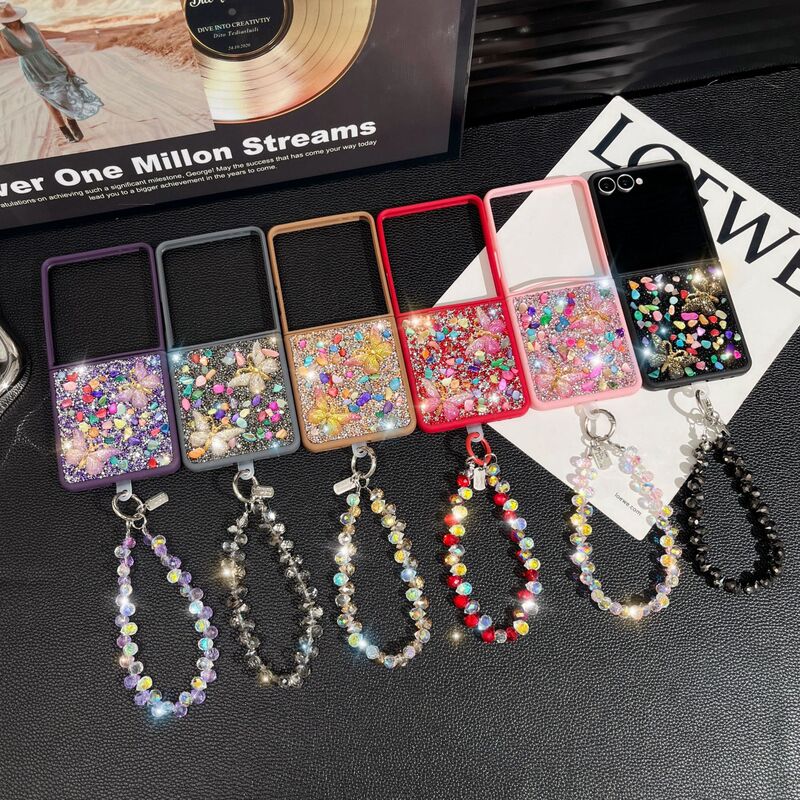 Suitable for Samsung Galaxy Z Flip7 Mobile Phone Case, Foldable Screen Stone Butterfly Zflip7 Bracelet Protective Cover