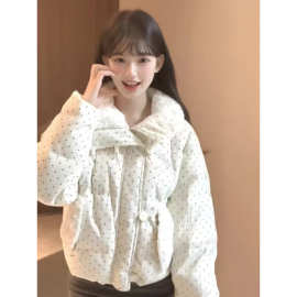韩系甜美风波点毛领羽绒棉服外套女冬季宽松加厚保暖短款面包服