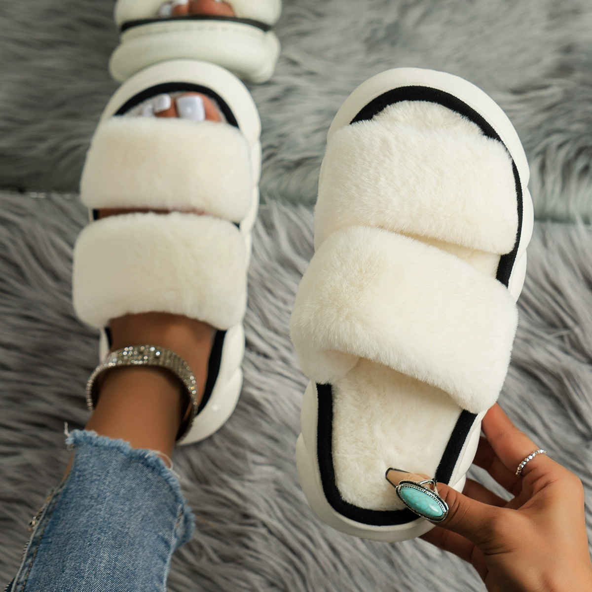 Тапочки Мао женская обувь осенне-зимняя мода Двойная внешняя торговля плюс размер взрыв плоский крест теплый хлопок оптом