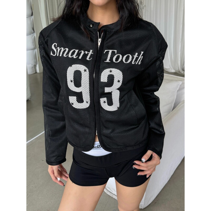 American Trendy Brand Mesh Letter Print Jacket Autum New Cut Out Short Jersey Loose Blouse Men's and Women's Tops