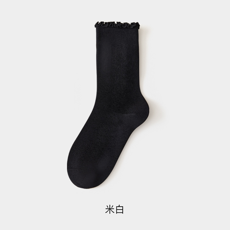 美拉德无骨袜子女士中筒袜秋季木耳边堆堆袜月子袜棉袜花边松口袜|undefined