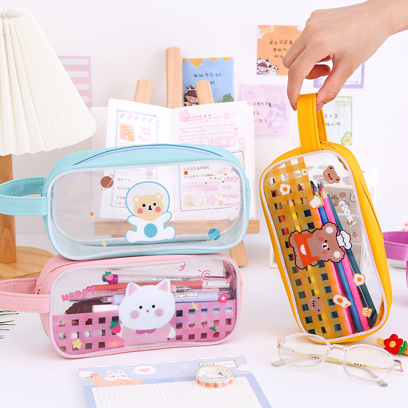Lince new pattern Hand drawn Cartoon capacity Pencil bag transparent waterproof Pencil box Portable portable Stationery Storage bag