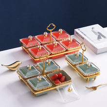 陶瓷果盘带盖防尘家用干果盘酒店咖啡厅分格点心盘多色可选小吃碟