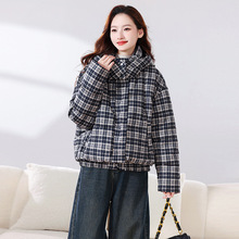 2025冬装新款女装时尚潮流复古格子连帽保暖休闲加厚棉服XX2603