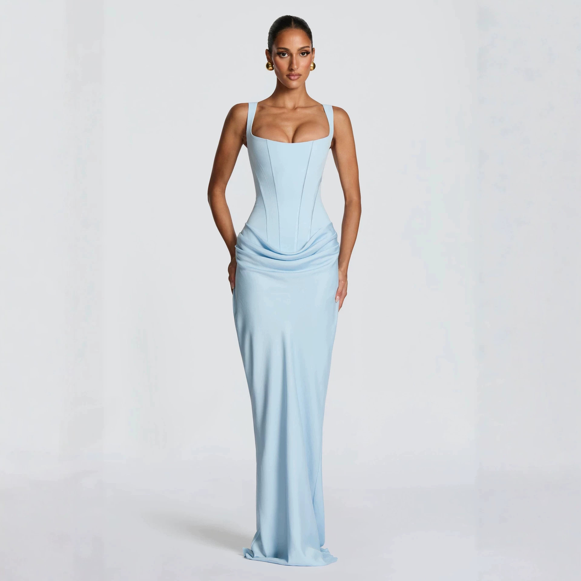 Women's Clothing Bridesmaid Dress Style Drawstring Design Pleated Draped Sexy A-Line Evening Gown For Formal & Casual For Women_ecoleips.com