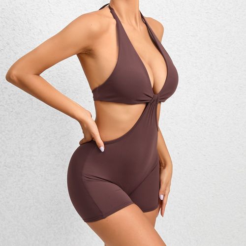 New European and American fake two-piece yoga clothes, dance sports elastic hollow tight fitness one-piece yoga pants