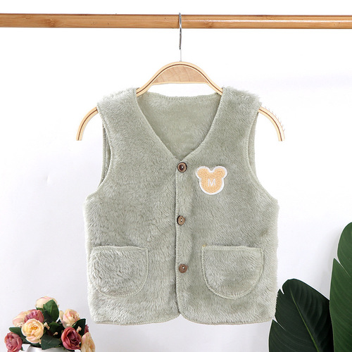 Children's vest plus velvet thickened flannel autumn and winter Korean style infant double-sided velvet vest children's clothing wholesale