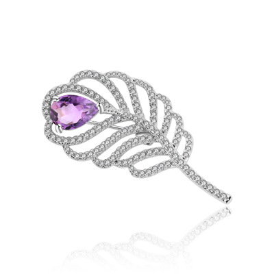 设计师款天然紫水晶羽毛胸针 宴会礼服搭配高级感设计s925银胸针
