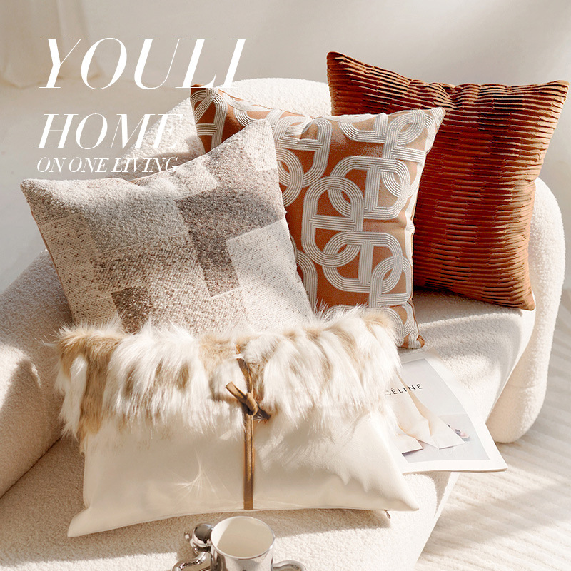 French Style Pillow Cover High-grade Pillow Modern Simple Living Room Sofa Cushion brown Homestay Bed Soft Suit