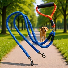 宠物牵引绳护手防缠绕双头宠物绳一拖二狗链拼色手编跨境宠物狗链