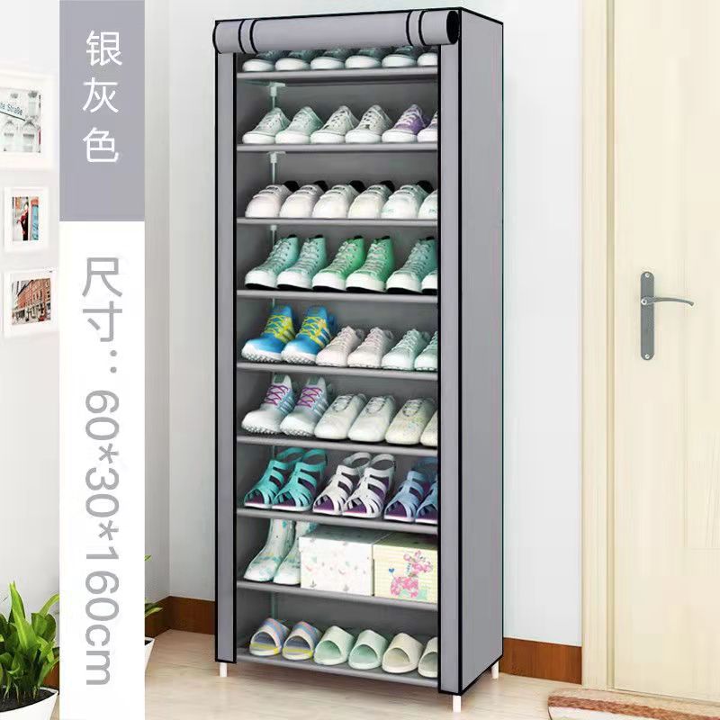 Estante de zapatos simple con cubierta a prueba de polvo, estante de almacenamiento multicapa para armario de zapatos económico, tubo de acero de puerta doméstica image 14