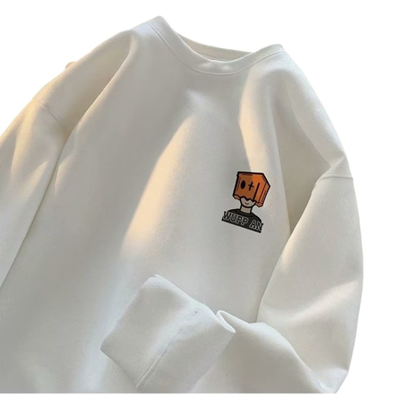 Cuello redondo de lana forrado suéter de los hombres de otoño e invierno americano retro pullover Top Ruan guapo pesado casual Abrigo con capucha suelta