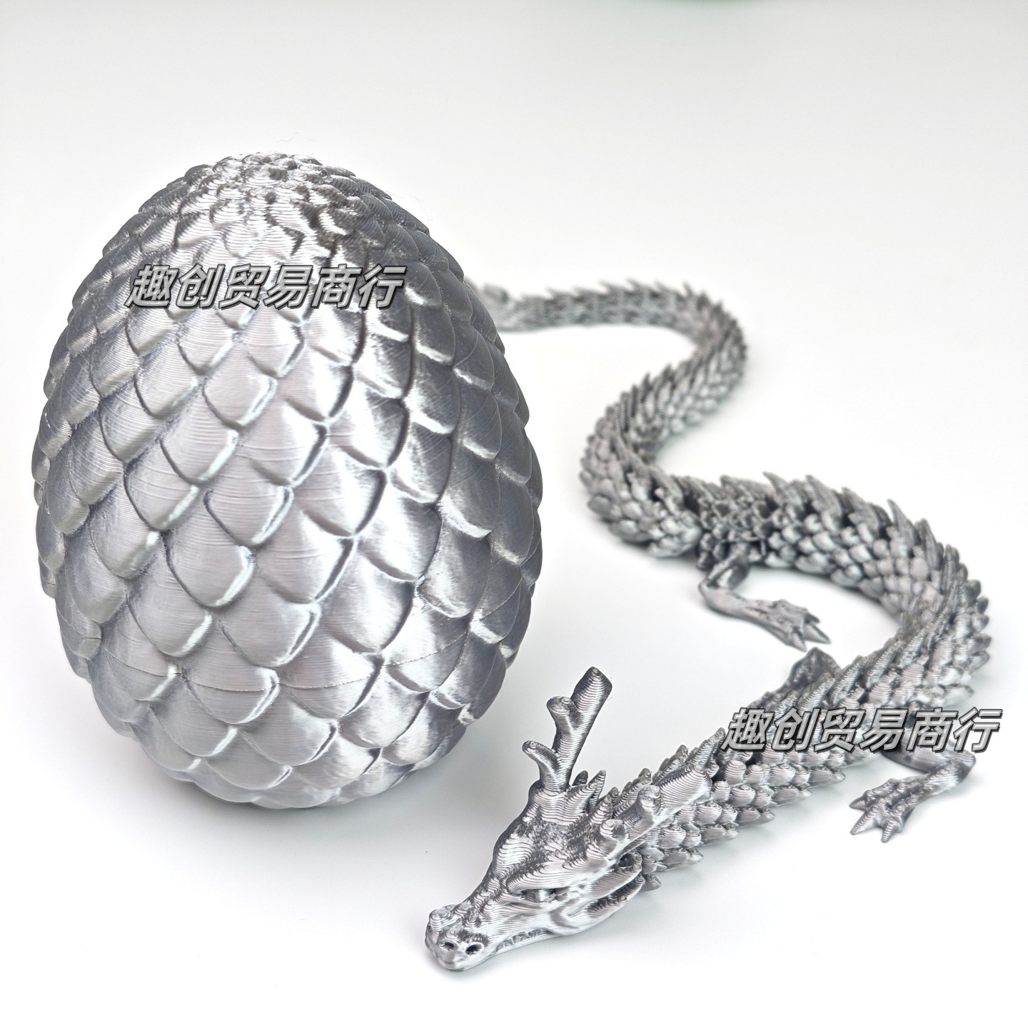 9.5CM 실크 스페이스 실버 드래곤 알 + 30CM 중국 드래곤