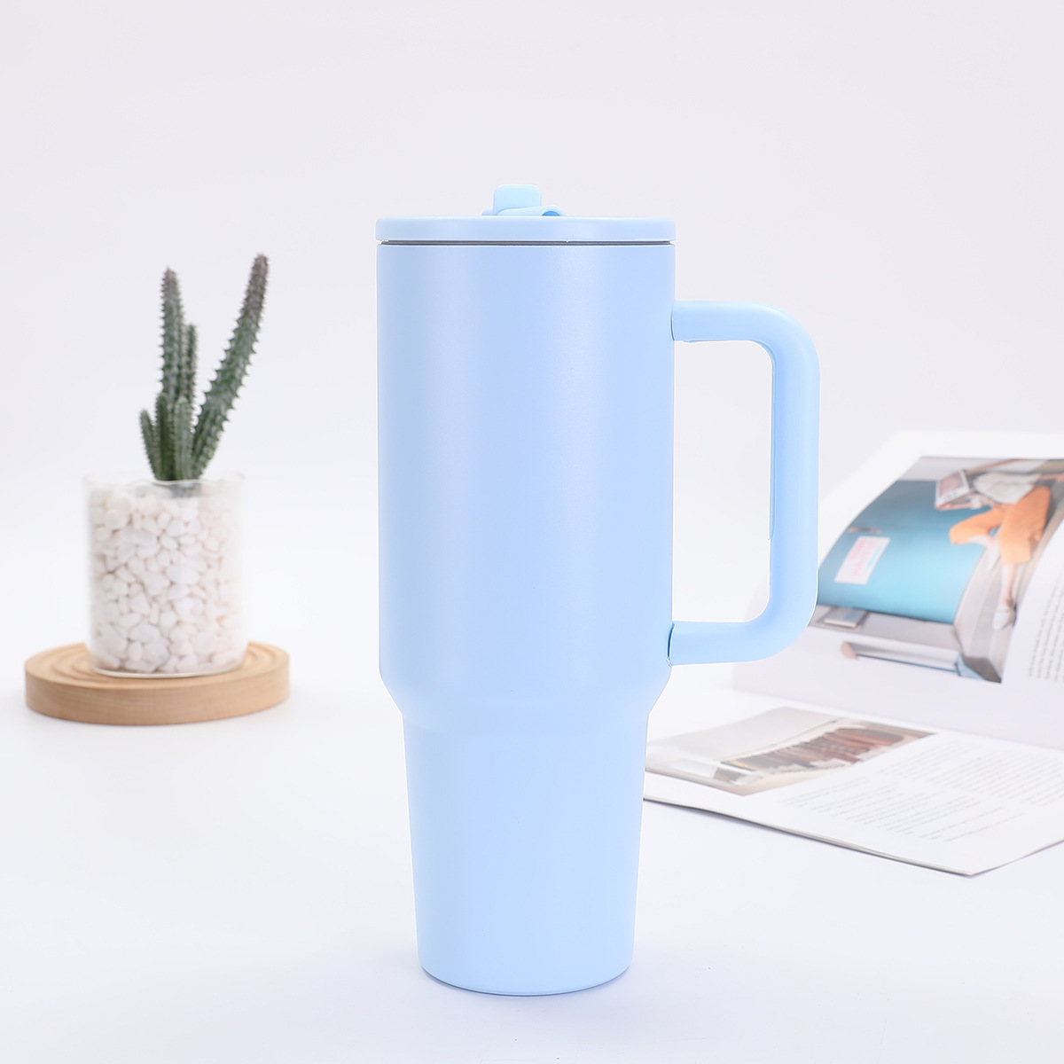 Taza termo de acero inoxidable Big Mac 304 de 40oz taza de automóvil de quinta generación con mango pajita de hielo portátil