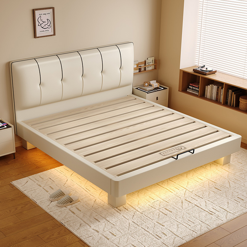 Pure Solid Wood Thin Bed with Leather Headboard, Non-Interfering and Silent, Thickened 1.8m Tatami Slatted Frame Double Bed Wedding Bed Pure Solid Wood Thin Bed with Leather Headboard, Non-Interfering and Silent, Thickened 1.8m Tatami Slatted Frame Double Bed Wedding Bed