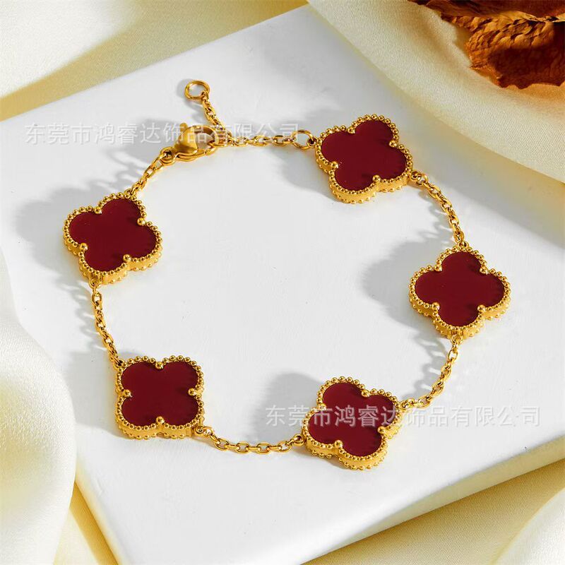 15mm High-End Luxury Clover Groove Five-Leaf Double-Sided Clover Bracelet Designer Classic Jewelry Wholesale