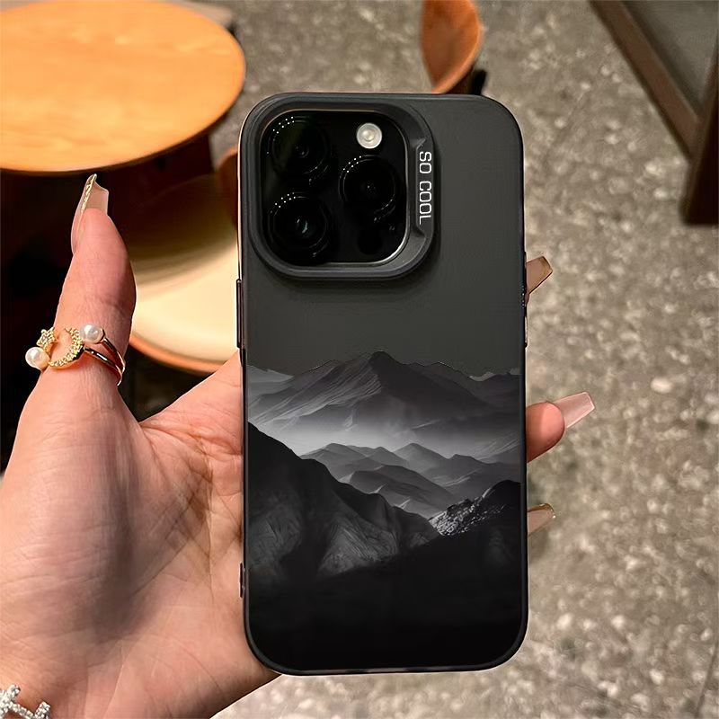 Gray Mountain Range Suitable for Apple 16/15/14 Mobile Phone Case New Trendy Color Silver Case Apple 13/12/11 Anti-Fall