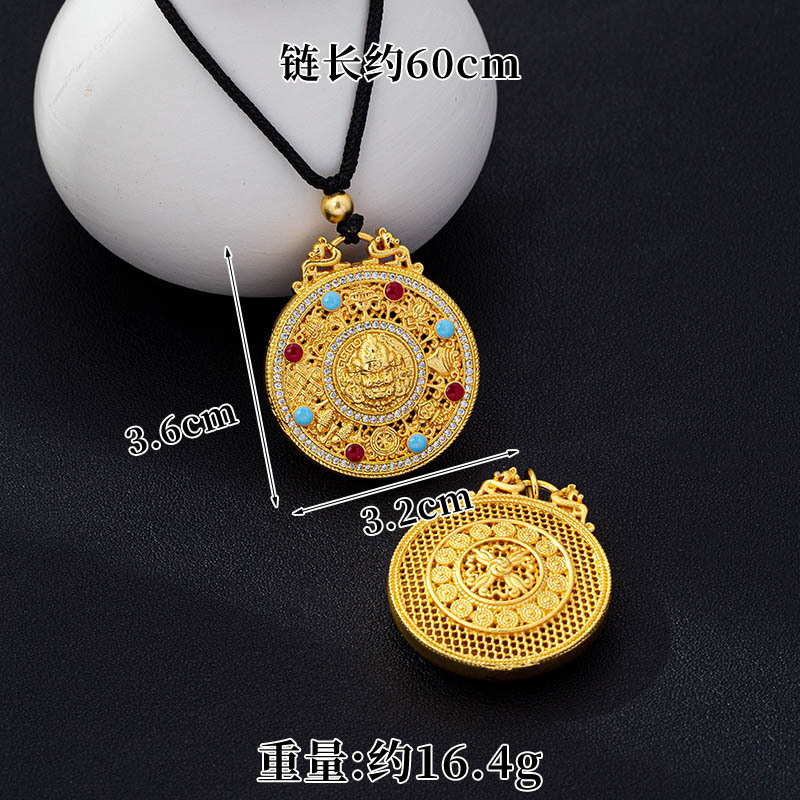 X4273 Collar del Dios de la Riqueza Amarillo con Brújula de los Ocho Tesoros - Cuerda Negra