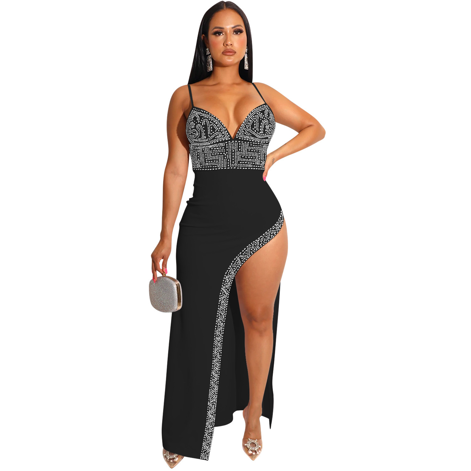 C5902 nuevos productos transfronterizos QuickBuy Amazon Europa y América taladro caliente sexy cinturón irregular vestido largo image 4