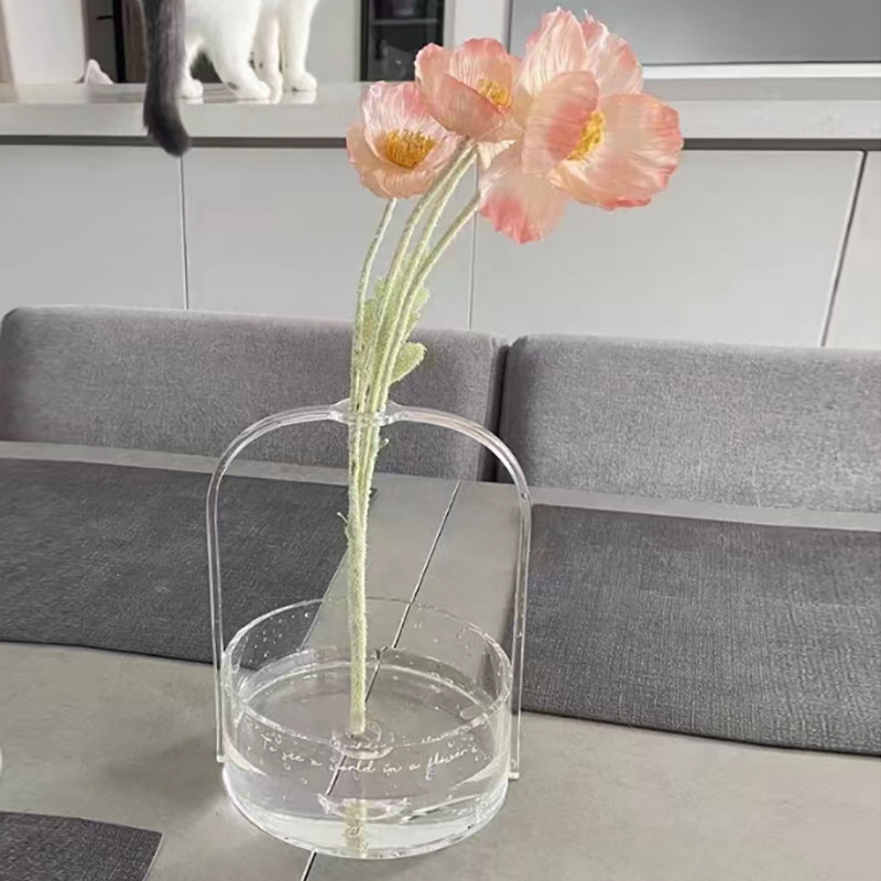 Caja de regalo de amor portátil de espejo personalizado al por mayor flores CD caja de flores de acrílico transparente caja de regalo de tapa de cesta de flores