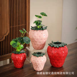 定制 跨境草莓陶瓷花瓶花盆客厅家居摆件小花瓶高级感ins风高颜值