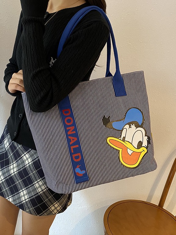 Cartoon lindo gran capacidad bolso de mano para mujeres nueva moda tela rayas simple bolso de hombro de viaje