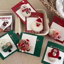 圣诞节羊毛毡发夹毛茸茸姜饼人圣诞树刘海夹冬季新款发夹