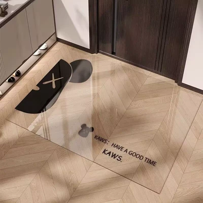 Avtomobil döşəmə paspasları, Glass Anti-Slip Foot Mat Entrance - cream-violent-bear-black-soft-glass-floor-mat-6090cm
