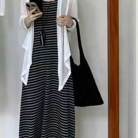 新品夏季法式领绑带防晒外搭开衫条纹吊带连衣裙两件套 女新品款