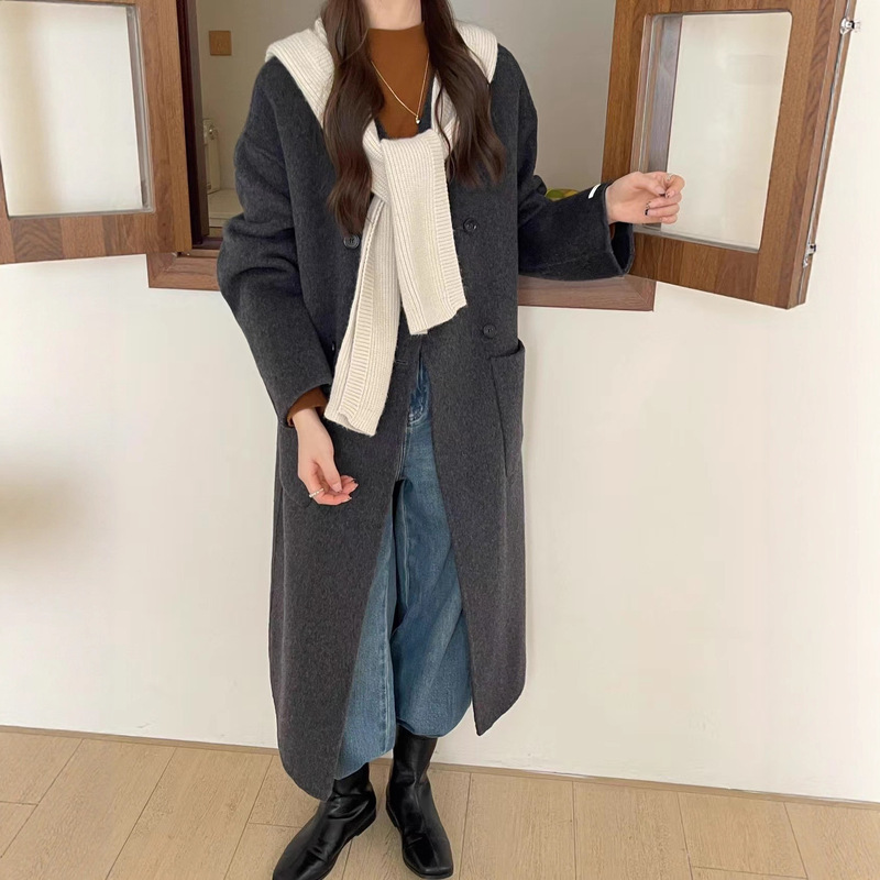 2025 New Autumn and Winter Woolen Outwears, Korean Style Outwears, Women's Double-Sided Cashmere Scarf Style, Fashionable and Trendy Outwears
