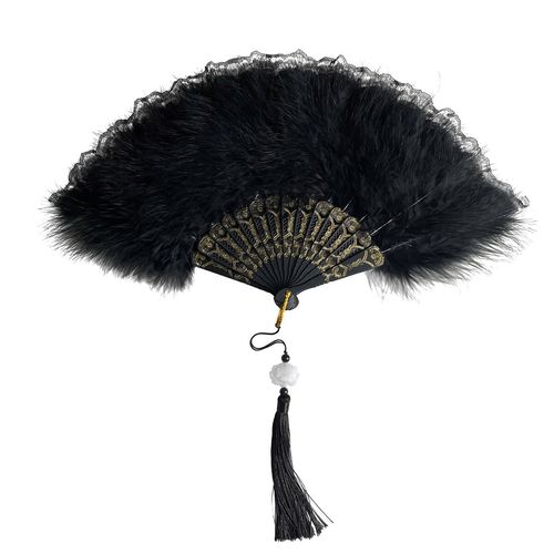Hanfu cheongsam folding fan Chinese style black feather ancient fan new Chinese dance fan Christmas decorations