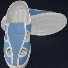 廠家大量現貨天藍色防靜電四眼鞋藍色帆布PVC底防護四孔防靜電鞋