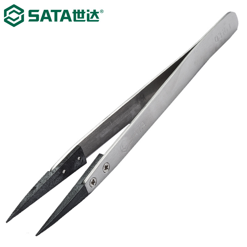 世达03161防静电尖头镊子不锈钢130MM