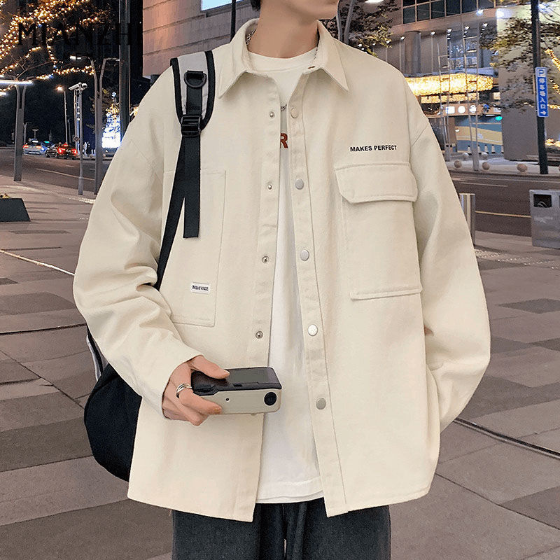 Long Sleeve Shirt Men's Spring and Autumn Style American Style Trendy Brand Pluck Handsome Workwear Shirt Spring and Autumn Long Sleeve Casual Jacket Simple